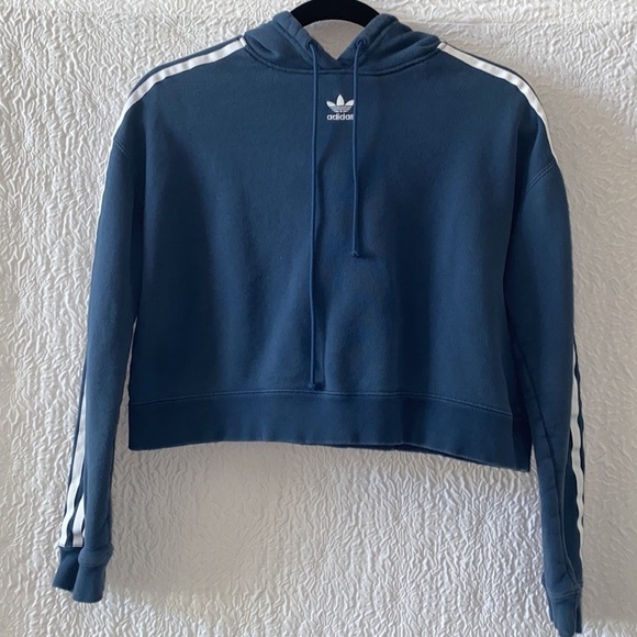 ADIDAS 3 Stripe Cropped Sweatshirt Hoodie - Picture 2 of 10